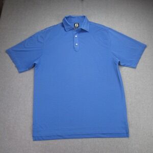 FootJoy Mens M Polo Shirt Blue Striped Short Sleeve Golf Performance READ
